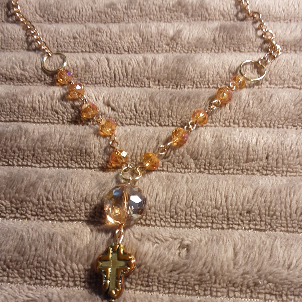 Hand Crafted Glass Beaded Necklace Golden Color